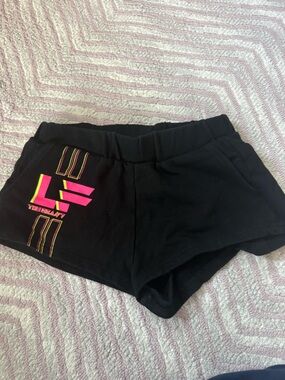 LF Black Graphic Athletic Shorts with Neon Pink & Yellow Logo